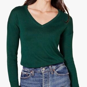 MERINO WOOL L.L. BEAN WOOLMARK Women’s Ribbed V-neck Long Sleeve Sweater Green L
